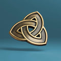 Bronze and gold trinity knot on a blue background
