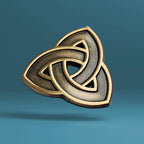 Bronze and gold trinity knot on a blue background