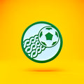 Logo with a soccer ball and Celtic knot design on a yellow background