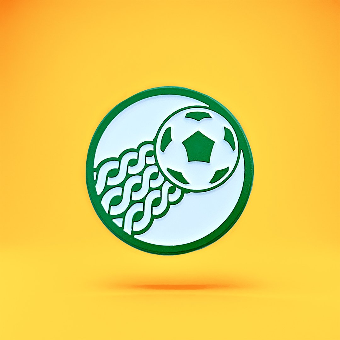 Logo with a soccer ball and Celtic knot design on a yellow background