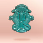A green pin showing the Hippocampus statues from grattan bridge against a peach-coloured background