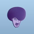 Phil Lynott Enamel Pin in Purple on a light blue background
