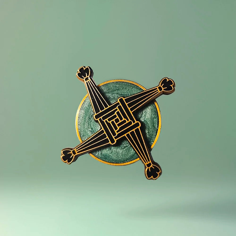 Brigid Spinner moving enamel pin, a unique Irish gift designed in Dublin Ireland.